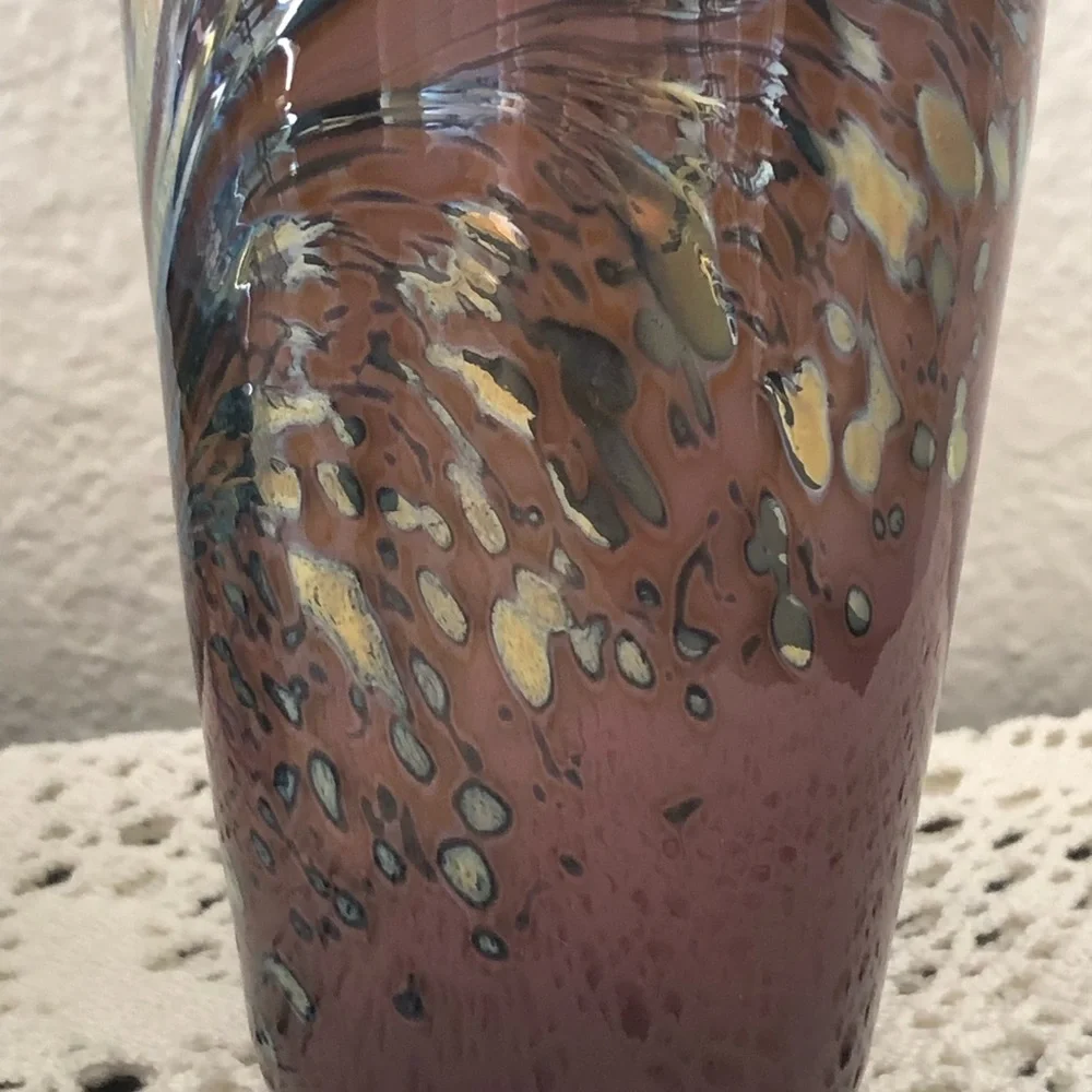Art Blown Glass Vase~Purple/Metallic Iridescent Swirl
